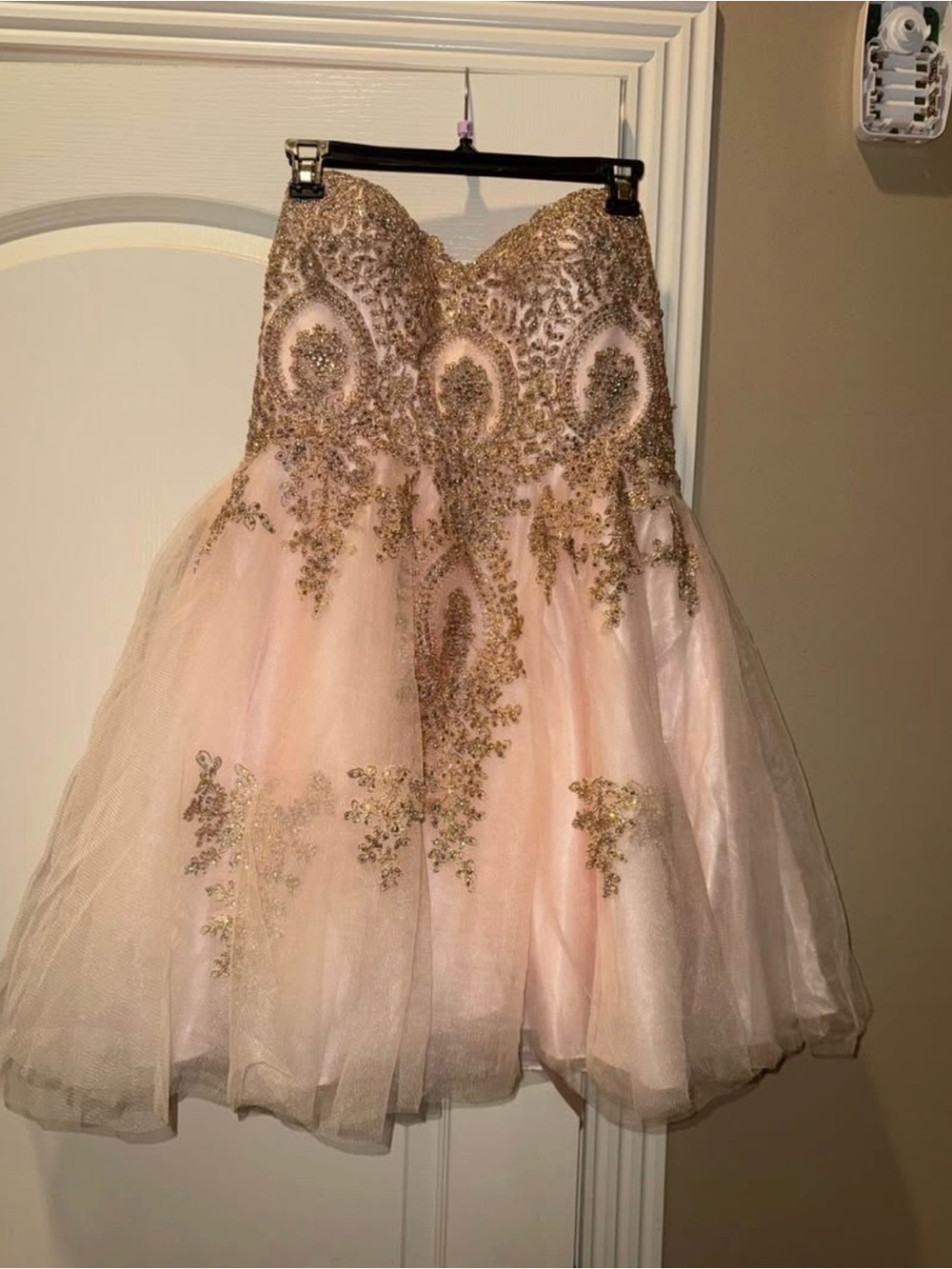 Strapless Blush Pink Tulle Skirt with Gold Embroidery